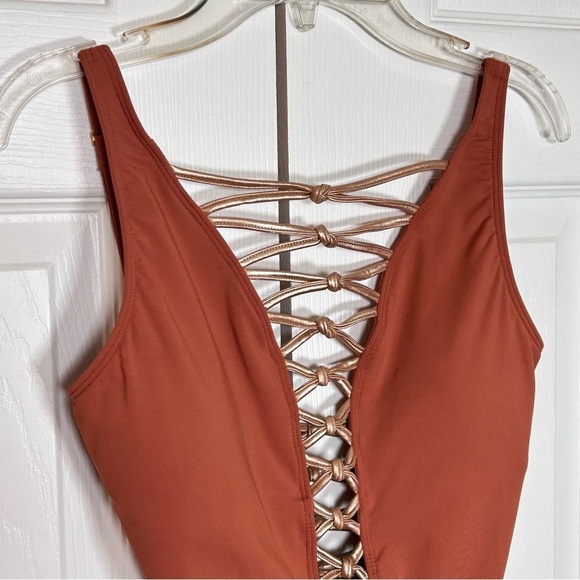 Bleu Rod Beattie Plunge One Piece Swimsuit Brown Gold - Picture 4 of 14